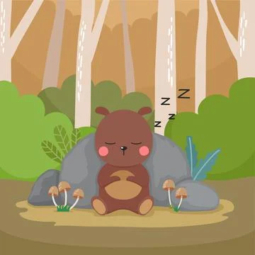 Cute cartoon bear sleeping in the forest Stock Illustration