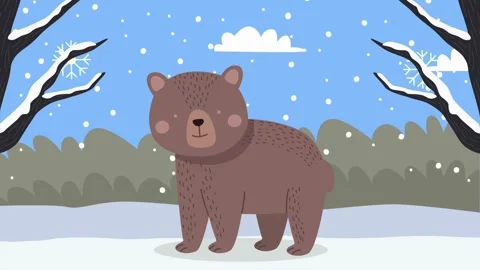 Cute Cartoon Bear in a Snowy Winter Landscape animal Video stock 320832006