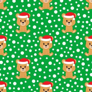 Cute cartoon bear. Vector illustration. Seamless pattern. Christmas.	 Stock Illustration