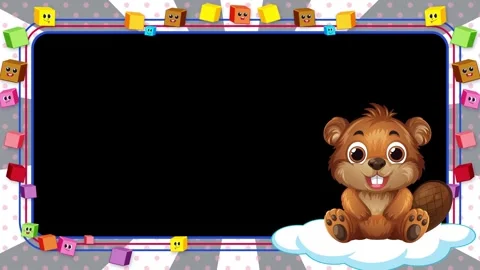 Cute Cartoon Beaver Rounded Border Frame Animation Loop Stock Footage 346274432