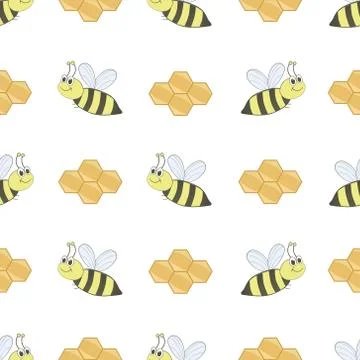 Cute cartoon bee seamless pattern vector background Stock Illustration