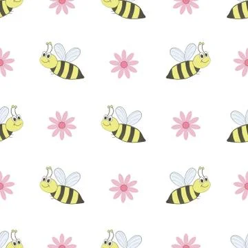 Cute cartoon bee seamless pattern vector background Stock Illustration