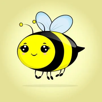Cute cartoon bee with smile. Vector illustration isolated on the yellow Illustrazione stock