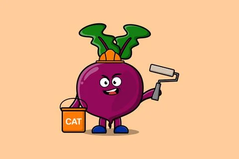 Cute cartoon Beetroot a builder character painting Stock Illustration