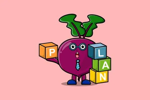 Cute cartoon Beetroot businessman stack plan box Stock Illustration