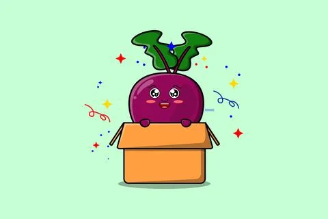 Cute cartoon Beetroot character out from box Stock Illustration
