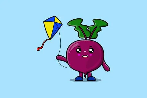 Cute cartoon Beetroot character play kite flaying イラスト素材