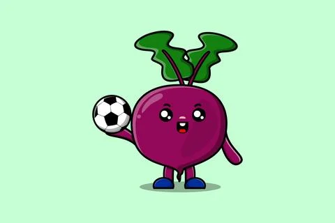 Cute cartoon Beetroot character playing football Stock-Illustration