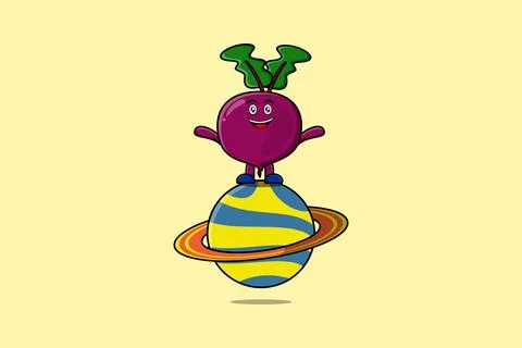 Cute cartoon Beetroot character standing in planet イラスト素材