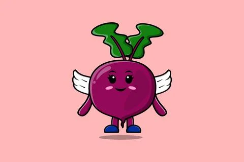 Cute cartoon Beetroot character wearing wings Illustration