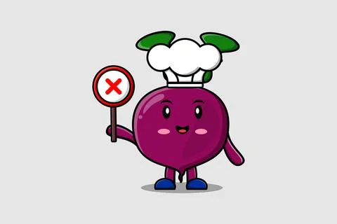 Cute cartoon Beetroot chef hold wrong sign board Stock Illustration