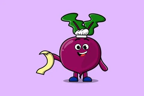 Cute cartoon Beetroot chef with menu in hand Stock Illustration