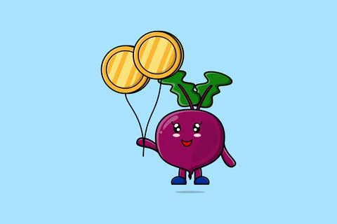 Cute cartoon Beetroot float with gold coin balloon イラスト素材
