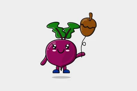Cute cartoon Beetroot floating with acorn balloon イラスト素材