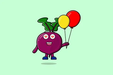Cute cartoon Beetroot floating with balloon イラスト素材