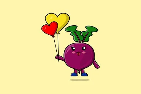 Cute cartoon Beetroot floating with love balloon Stock-Illustration