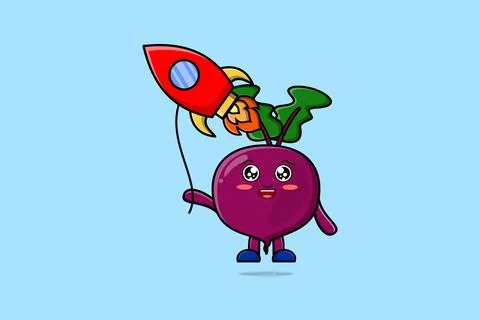 Cute cartoon Beetroot floating with rocket balloon イラスト素材