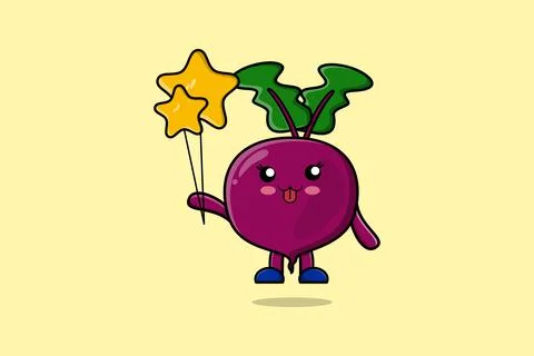 Cute cartoon Beetroot floating with star balloon イラスト素材