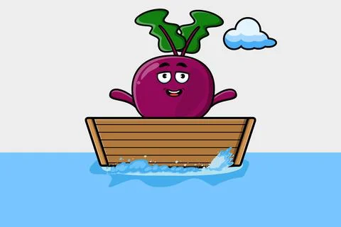 Cute cartoon Beetroot get on boat illustration Stock Illustration