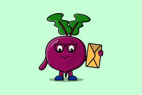 Cute cartoon Beetroot holding envelope Stock Illustration