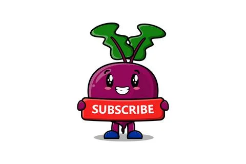 Cute cartoon Beetroot holding red subscribe board Stock Illustration