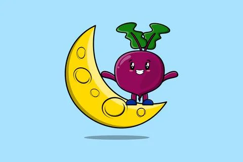 Cute cartoon Beetroot standing on crescent moon イラスト素材