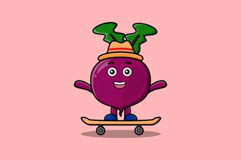 Cute cartoon Beetroot standing on skateboard Stock-Illustration