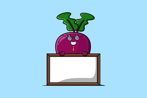 Cute cartoon Beetroot teacher with big whiteboard Stock Illustration