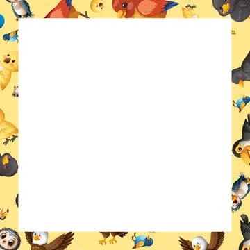 Cute Cartoon Bird Frame with Central White Copy Space Stock Illustration