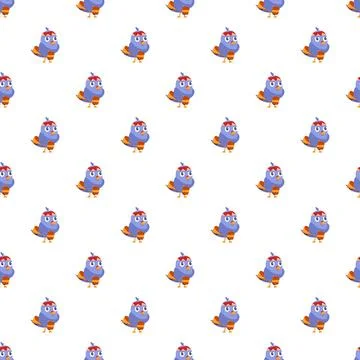 Cute cartoon bird seamless pattern on white background 库存插图