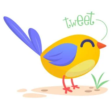 Cute cartoon bird singing. Vector illustration of a bird icon isolated Stock Illustration