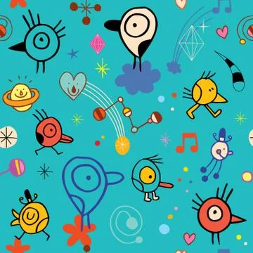 Cute cartoon birds seamless pattern 스톡 일러스트