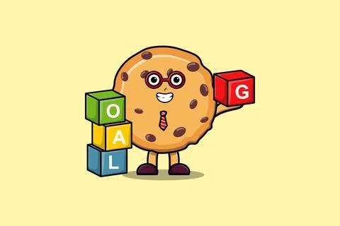 Cute cartoon Biscuits businessman stack goal box イラスト素材