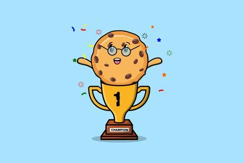 Cute cartoon Biscuits character in trophy 스톡 일러스트