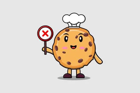 Cute cartoon Biscuits chef hold wrong sign board Stock Illustration