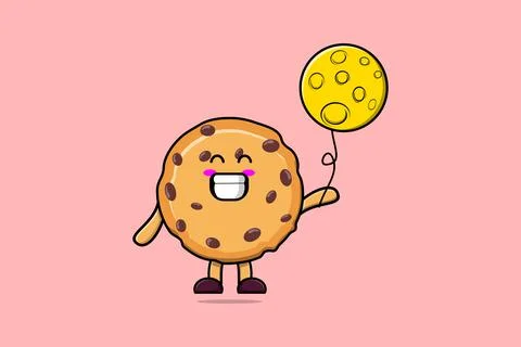 Cute cartoon Biscuits floating with moon balloon Stock Illustration