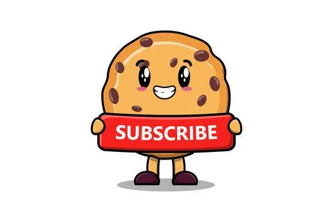 Cute cartoon Biscuits holding red subscribe board Stock Illustration