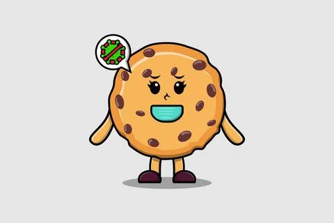 Cute cartoon Biscuits using mask to prevent virus Stock Illustration