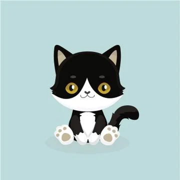 Cute cartoon black cat with big eyes. Stock Illustration