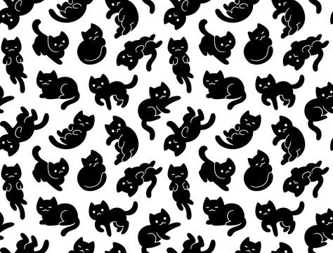 Cute cartoon black cat pattern Stock Illustration