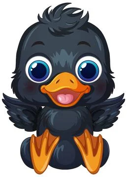 Cute Cartoon Black Duckling Vector Illustration on White Background Stock Illustration