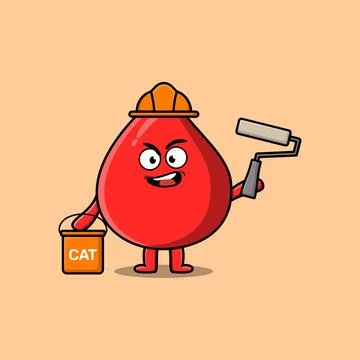 Cute cartoon blood drop as a builder painting Stock Illustration