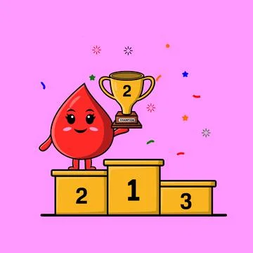 Cute cartoon blood drop as the second winner Stock Illustration
