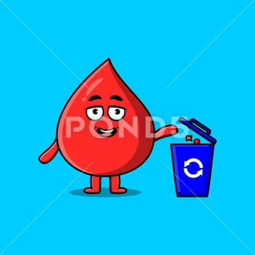 Cute cartoon blood drop throwing trash in trash Clip Art 201208559