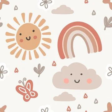 Cute cartoon boho nursery pattern. Vector print for wall decor in children Illustrazione stock
