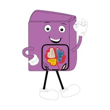 Cute cartoon book character with different emotions and in action Stock Illustration