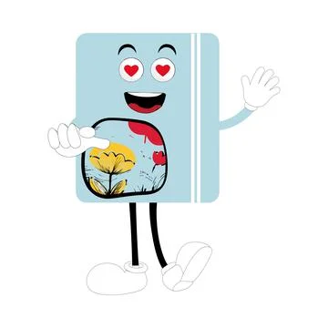 Cute cartoon book character with different emotions and in action Stock Illustration
