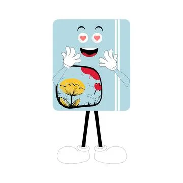 Cute cartoon book character with different emotions and in action Stock Illustration