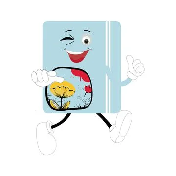 Cute cartoon book character with different emotions and in action Stock Illustration