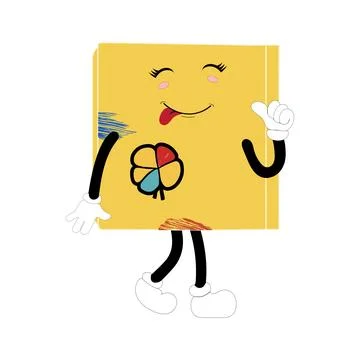 Cute cartoon book character with different emotions and in action Stock Illustration